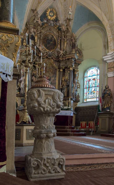 Gheorgheni Romania 28. May 2021. Babtismal fount in the Armenian Catholic Church of  Gyergyoszentmiklos.