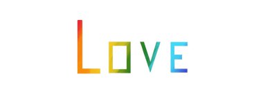 Beyaz arka planda gökkuşağı renginde aşk kelimesi. Romantik konsept