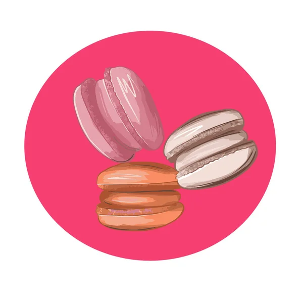 Adesivo vetorial com três macarons em tons rosa e bege sobre fundo branco —  Vetores de Stock