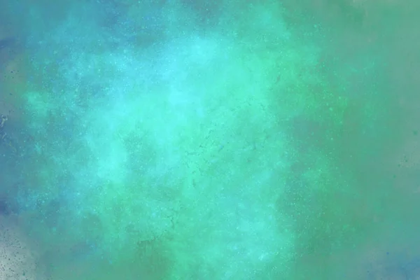 Kosmisk abstrakt grön-blå bakgrund imitera färgat damm, stänk av färg — Stockfoto
