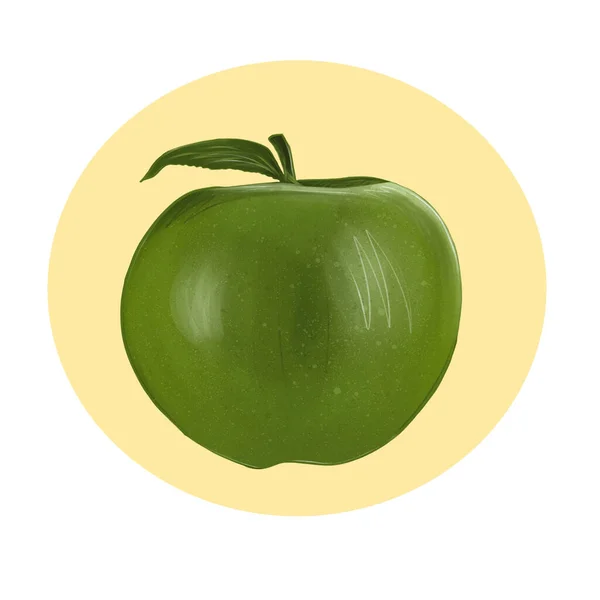 Sticker avec une pomme aux couleurs vert et jaune sur fond blanc — Photo