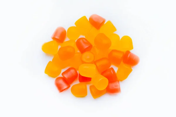 Selective Focus Close Texture Orange Yellow Multivitamin Gummies White Background — Stock Fotó