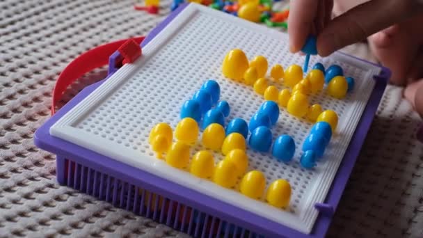 Little Happy Caucasian Boy His Father Light Room Bed Collects — Vídeo de Stock