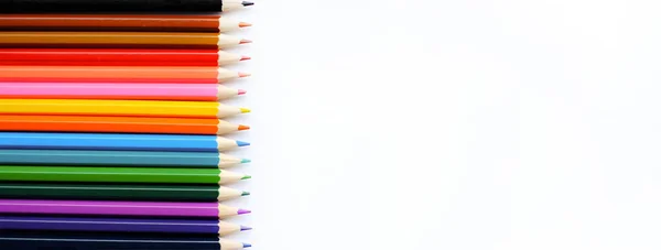 Set Colored Pencils Isolated White Background Banner Format Place Text — стоковое фото