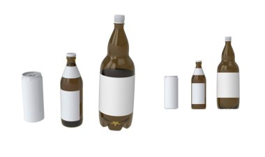 bira şişe kahverengi plastik cam ve gümüş izole üzerinde beyaz göze tasarımınız için düzenlenebilir etiketleyebilirsiniz.