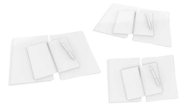 Open notebook with white page pencil and white isolated on white. Easy editable for your design. — Stock Photo, Image
