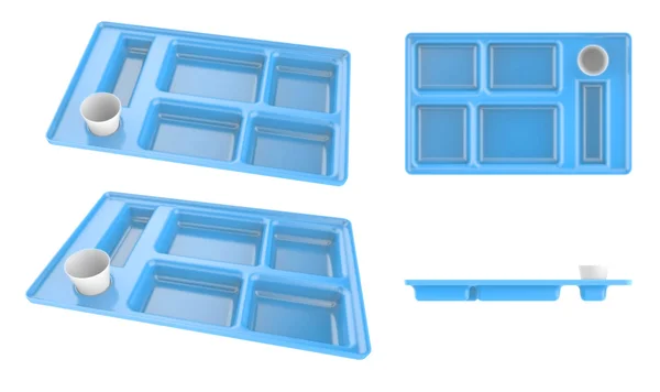 Plateau plat en plastique bleu récipient pour les aliments isolés sur fond blanc — Photo