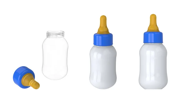 Babymilchflasche weiß blau klar isoliert auf weiß.easy editierbar für Ihr Design. — Stockfoto