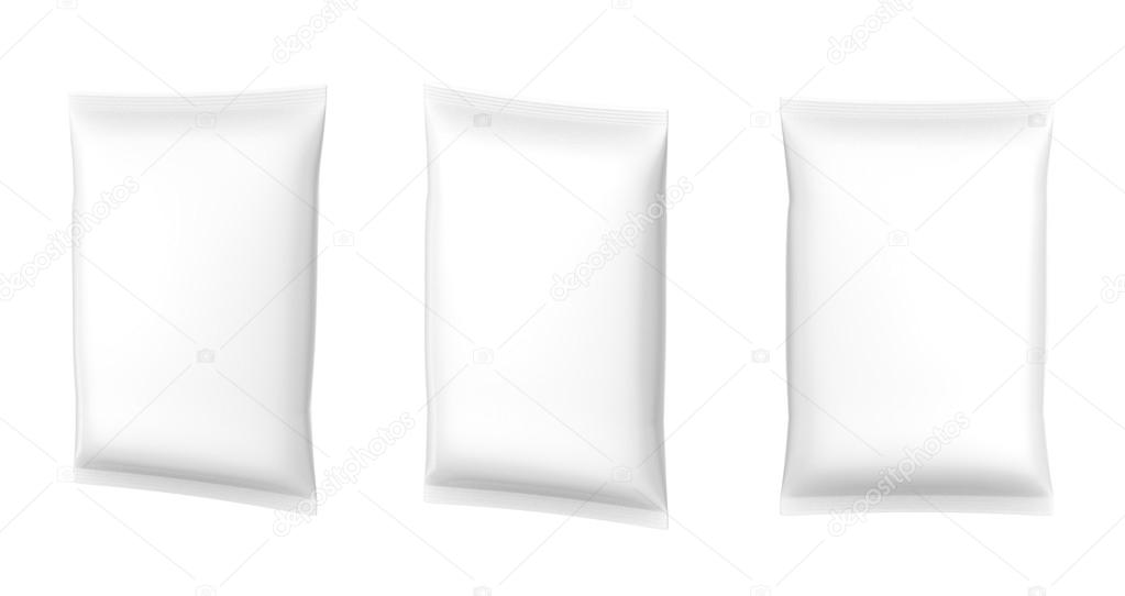 White Blank Foil Food Snack Sachet Bag Packaging. Easy editable for your design.