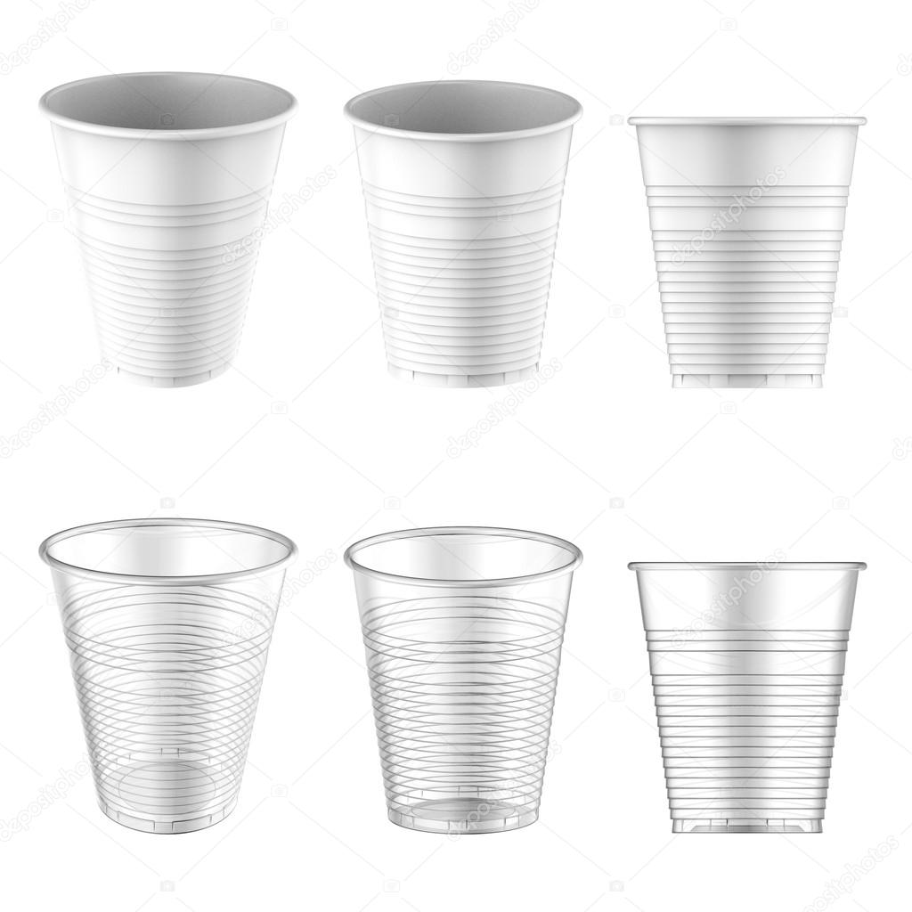 Plastic Cup White and Transparent Clear. Container For Coffee isolated on white. Easy editable for your design.