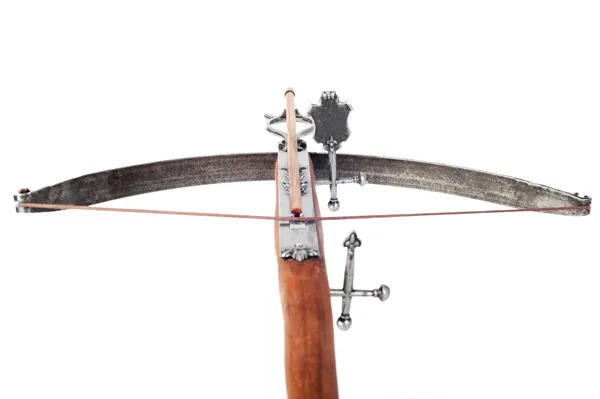 Armbrust aus Holz zielt auf Zielscheibe — Stockfoto