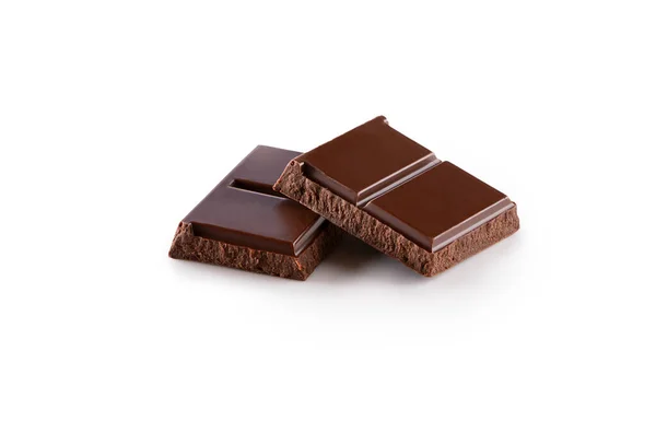 Pieces Smooth Chocolate Bar Lying Top Each Other Close Isolated — Stock Photo, Image