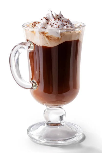 Verre Café Viennois Garni Crème Fouettée Pépites Chocolat Gros Plan — Photo