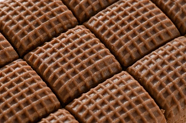 Chocolate Toffee Bar Com Textura Quadriculada Close Fundo Alimentos — Fotografia de Stock