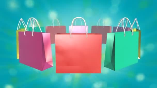 Borsa shopping colorata su sfondo scintillante — Video Stock