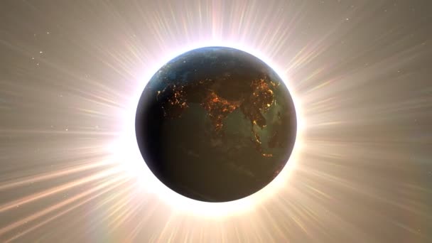 Планета Земля с ночным временем и восходом солнца — стоковое видео
