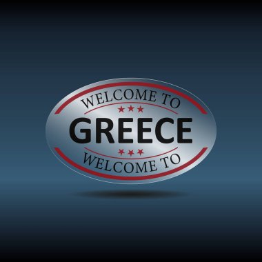 Yunanistan Etiketi, Pul, Rozet veya Logo 'ya hoş geldiniz. Yunanistan Ulusal Bayrağı ile. Premium ve Lüks Amblem veya Etiket