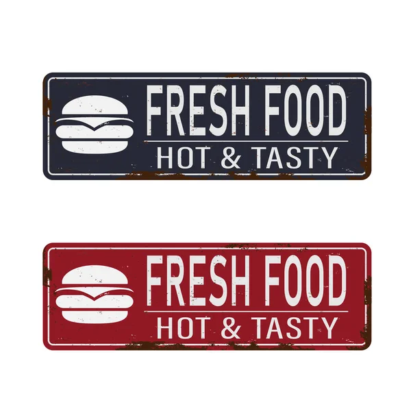 Горячие гамбургеры Fresh Food ретро жестянка дизайн. Векторная иллюстрация — стоковый вектор
