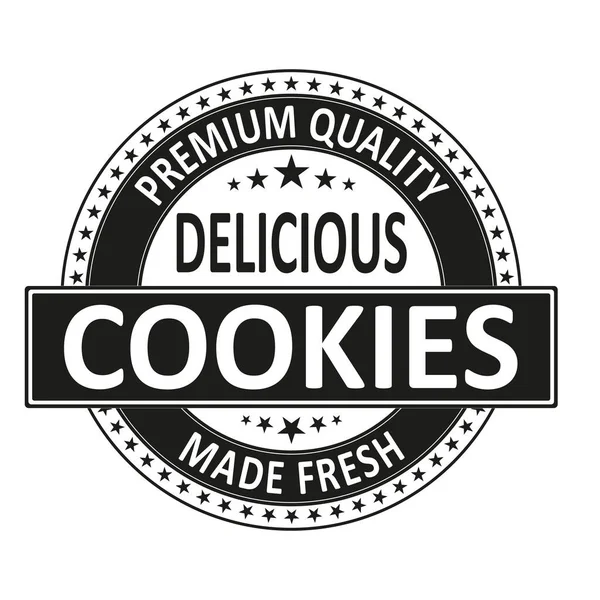 Délicieux timbre cookies. Signez, Seal. Logo sur fond blanc vecteur — Image vectorielle