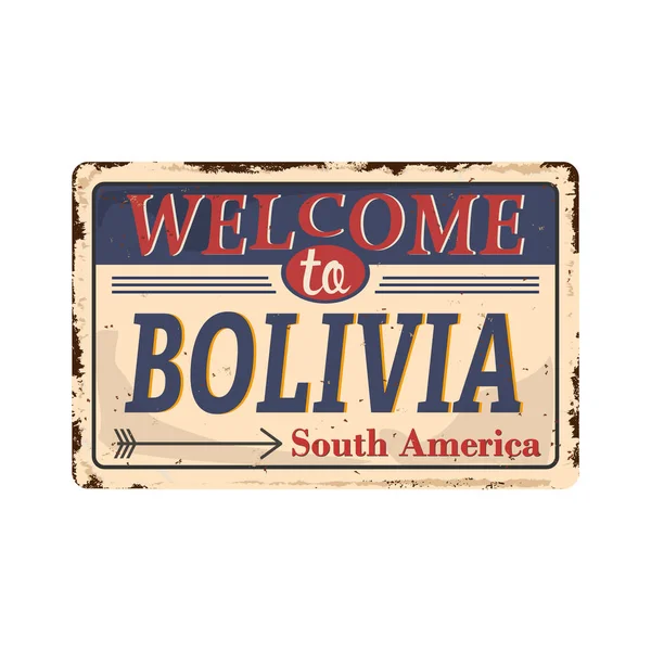 Beyaz arka planda Bolivya yapımı paslı metal tabelası, vektör illüstrasyonu — Stok Vektör