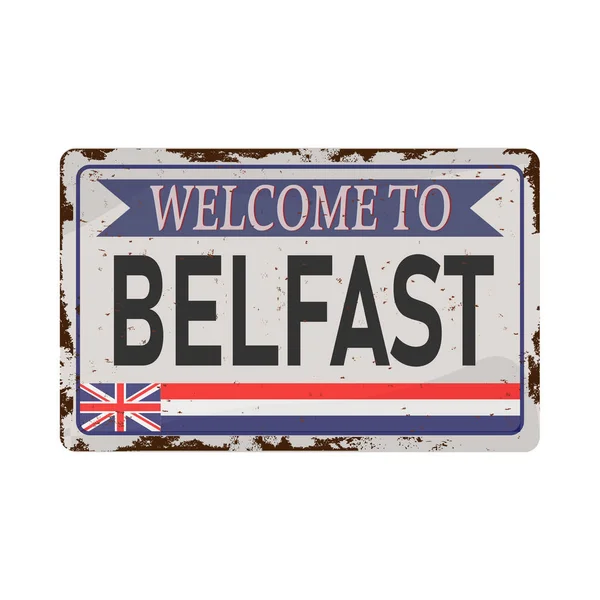 Cartel metálico oxidado vintage de Belfast sobre fondo blanco, ilustración vectorial — Vector de stock