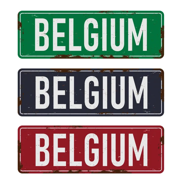 Belgické dopravní značení. název země na modrých silničních dopravních značek deska design vektor ilustrace. — Stockový vektor