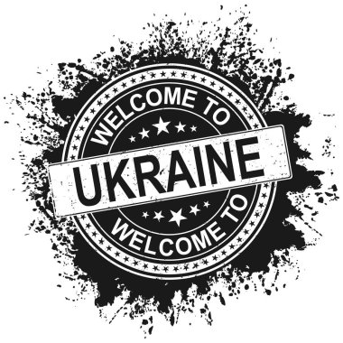 Ukraine. Welcome to Ukraine stamp on white background