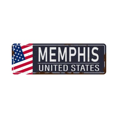 Beyaz arka planda Memphis klasik paslı metal tabelası, vektör illüstrasyonu