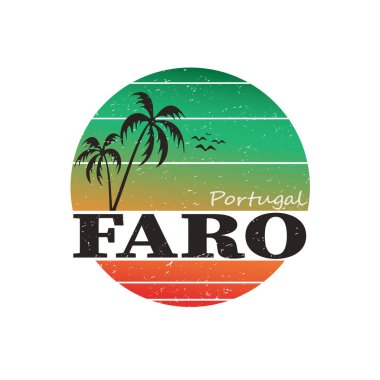 Portekizce Faro kasabasının logoti, tişört, pankart, dergi, poster, dekorasyon ve kartpostal için vektör ilülasyonu. Faro kaligrafi geçmişi. EPS 10