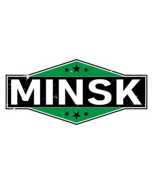 Minsk belarus kartı ve harf tasarımı renkli gökkuşağı rengi ve tipografik simge tasarımı.