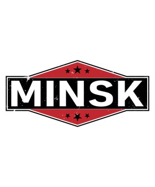 Minsk belarus kartı ve harf tasarımı renkli gökkuşağı rengi ve tipografik simge tasarımı.