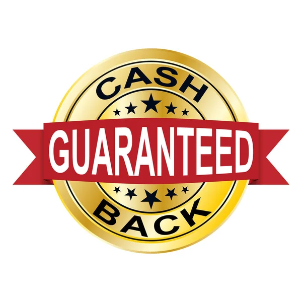 Cash Back Garantito Distintivo Oro Con Nastro Rosso — Vettoriale Stock