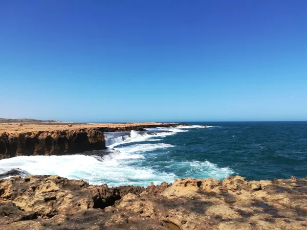 Quobba Blow Holes Olas Aerosol Durante Tiempo Ventoso Australia — Foto de Stock