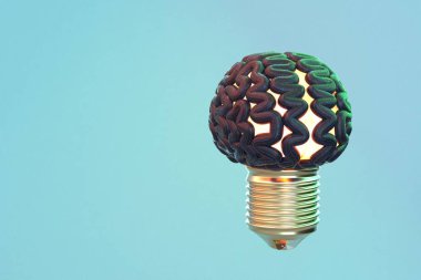 Yaratıcılığın, düşüncenin simgesi. İş, eğitim fikri, yenilik ve çözüm. Yaratıcı beyin fırtınası tasarımı konsepti. 3d resimleme.