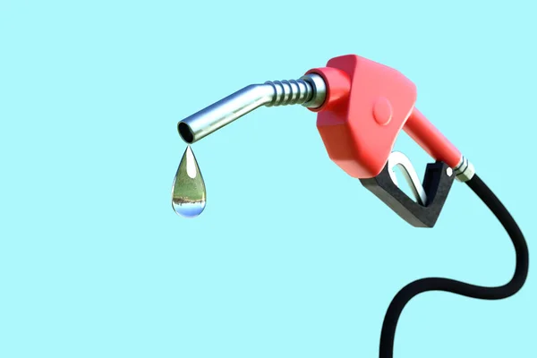 Oil Dripping Gasoline Pump Isolated Blue Background Rendering Fuel Nozzle — Stock Photo, Image
