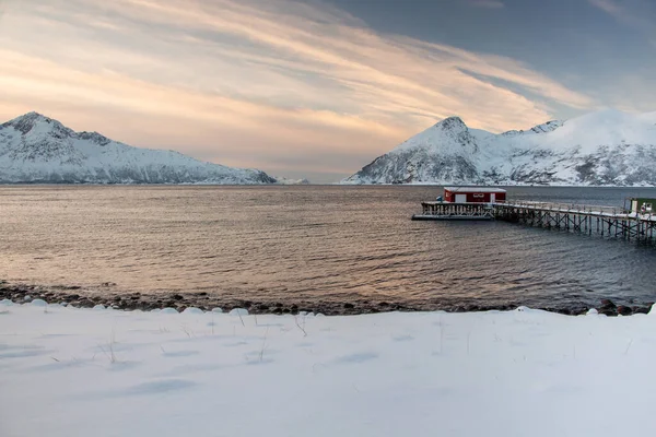 Paisajes Invernales Árticos Isla Kvaloya Nordland Noruega — Foto de Stock