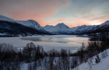 Nordland, Norveç 'teki Kvaloya adasında kutup kışı manzaraları