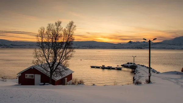 Paesaggi Invernali Artici Sull Isola Kvaloya Nordland Norvegia — Foto Stock