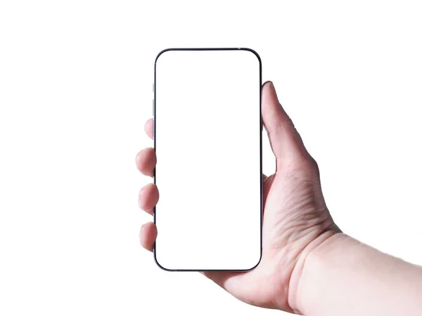 Smartfon Ręku Izolowanym Tle — Zdjęcie stockowe
