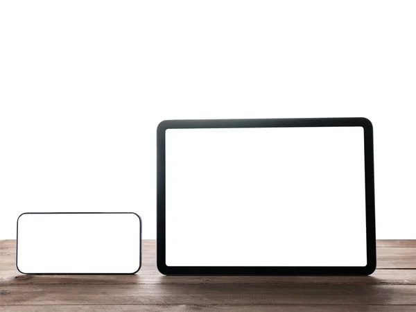 Tablet Digitale Smartphone Sul Tavolo Con Sfondo Isolato — Foto Stock