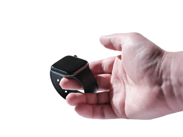 Ręka Inteligentnym Zegarkiem Izolowanym Tle — Zdjęcie stockowe