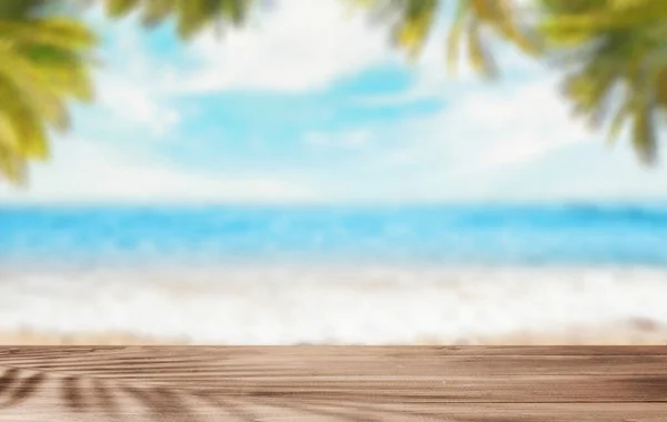 Empty Table Top Sea Beach View — Stock Photo, Image