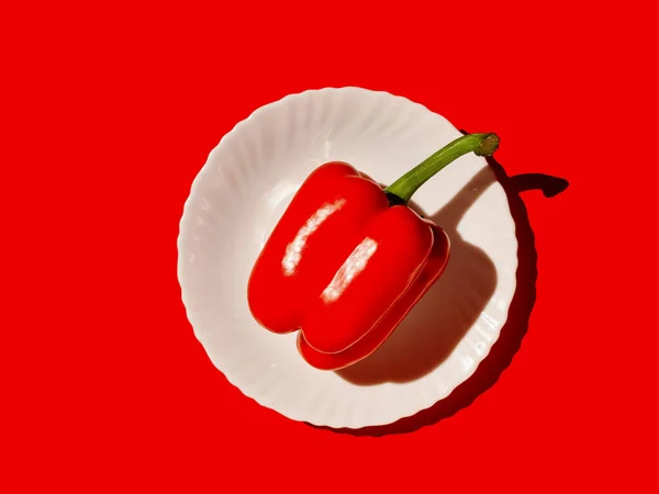 Paprika Platta Röd Bakgrund — Stockfoto