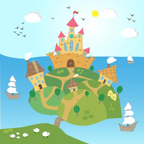 Vector illustration of The castle on a hill — Stock Vector