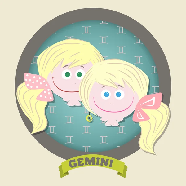 Collection de signes du zodiaque. Horoscope mignon - GEMINI . — Image vectorielle