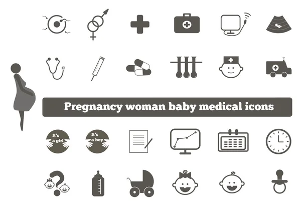 Ensemble d'icônes de bébé de grossesse de femme médicale de santé, sym vectoriel — Image vectorielle