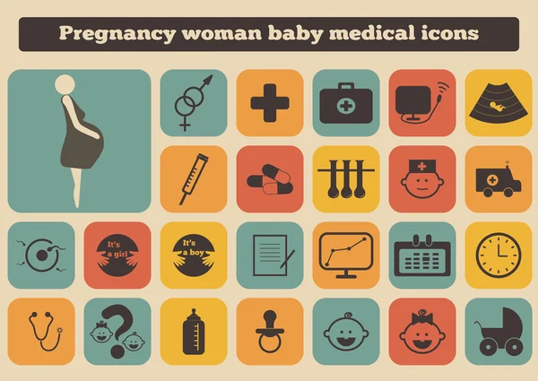 Set van medische vrouw zwangerschap baby pictogrammen — Stockvector