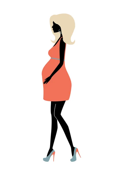 Silhouet van modieuze zwangere vrouw — Stockvector