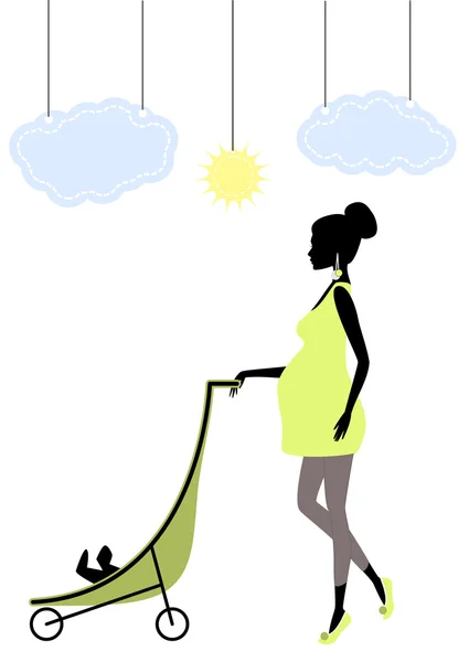 Silhouette of a fashionable pregnant woman — Stock Vector