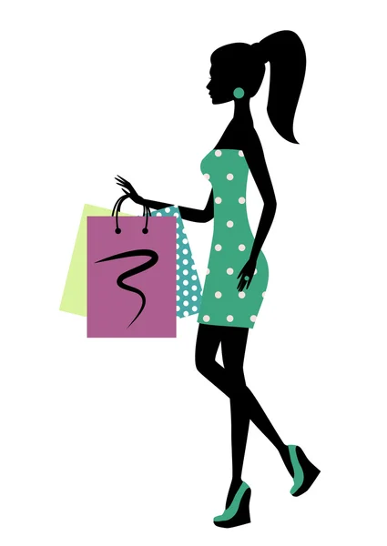 Modaya uygun alışveriş kadın silüeti — Stok Vektör